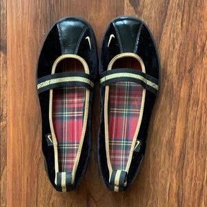 Nike Black and Gold Velvet and Patent Flats 7.5